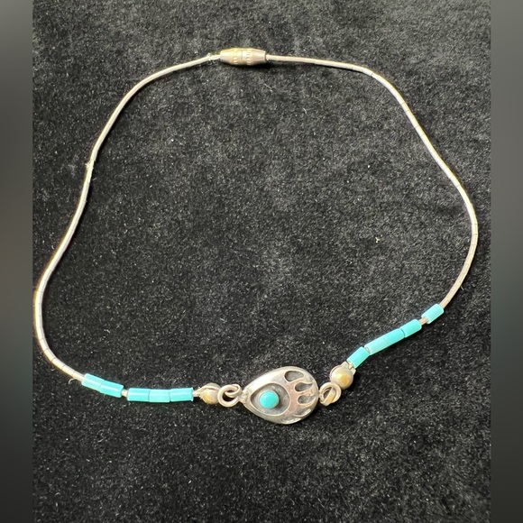 Turquoise Bear Paw Sterling Silver 925 Liquid Bead Anklet - Picture 1 of 2